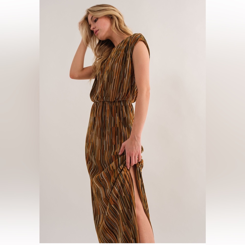 Boho Multi Color Rib Pleating Detailed Dress - Picture 5 of 7